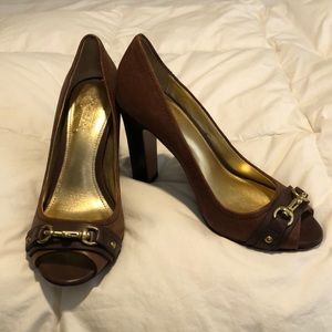 COACH • Leather Heels w/ Brass Toe Clasp